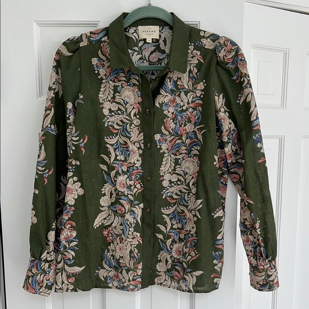 Green Floral Button-Up Shirt